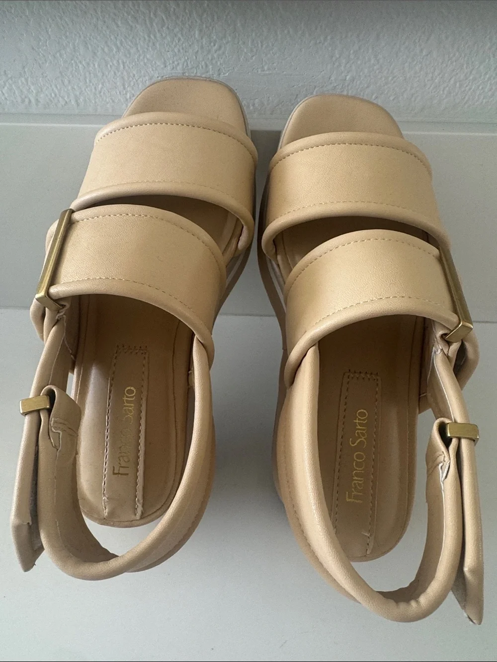 Franco Sarto Neutral Tan Double-Strap Buckle Sandals